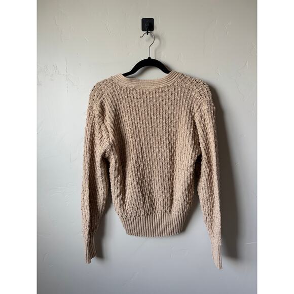 Liz Claiborne Lizsport 100% Cotton Tan Textured Stitch Button Up Cardigan- Sz L - Picture 5 of 5